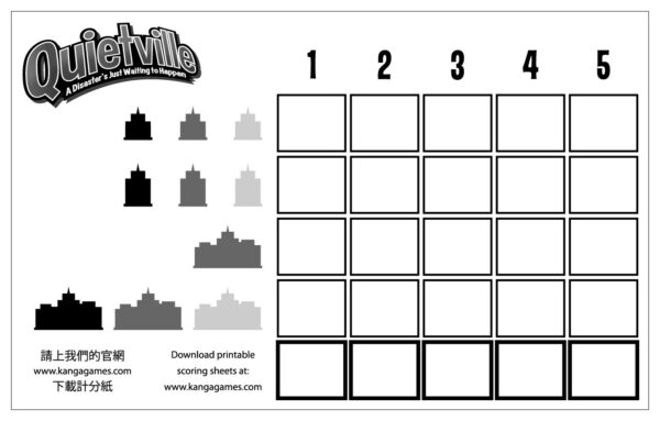Quietville - Printable Score Sheet | Kanga board game